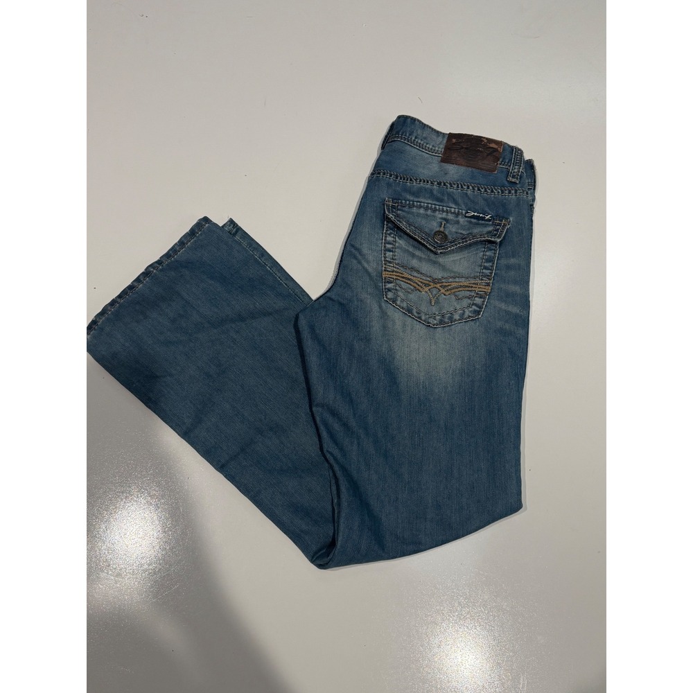 Seven7 Mens Bootcut Jeans Medium Wash Blue Denim 32W x 32L Contrast Stitch